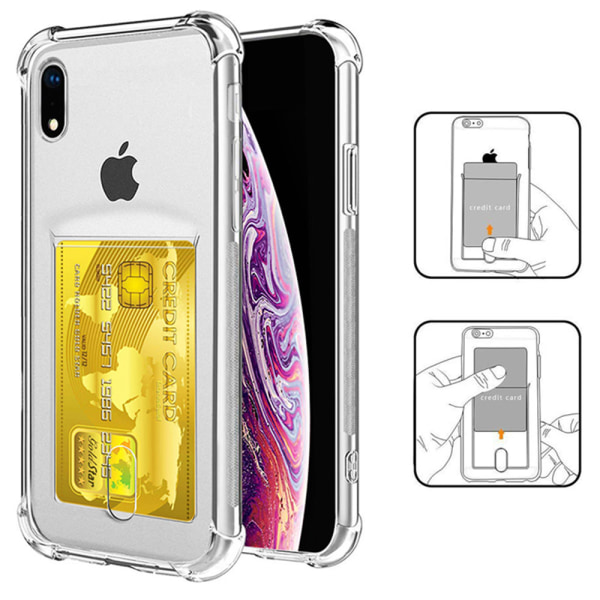 iPhone XR - Silikoni kuori korttipidikkeellä Transparent/Genomskinlig