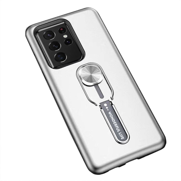 Samsung Galaxy S21 Ultra - Genomtänkt Skyddsskal med Hållare Silver