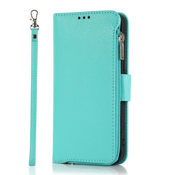 Elegant lommebokveske i mikrofiberskinn med glidelås - iPhone Green