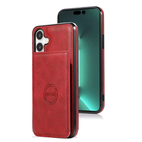 iPhone 16 Plus - Professionellt Leman Skal med Korthållare Khaki-Ljusbrun