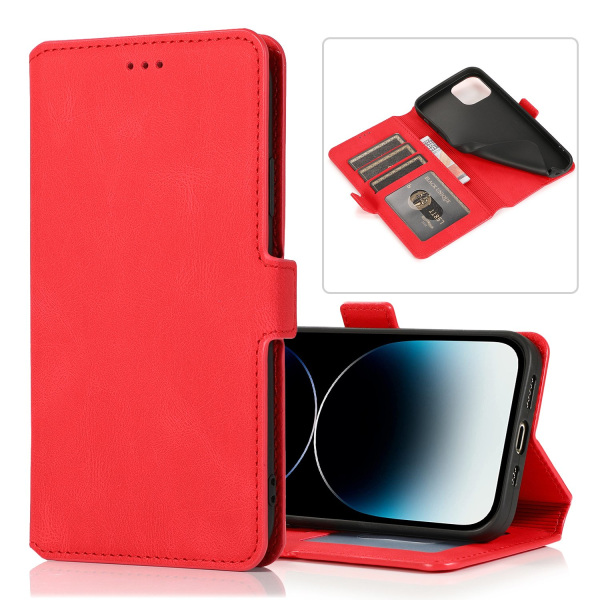 iPhone 15 Pro Max - Stilrent Plånboksfodral i Läder (3-kortfack) Röd
