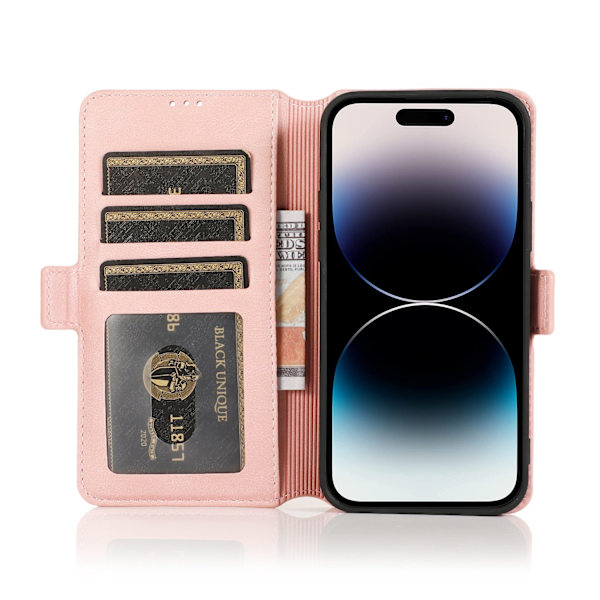 iPhone 15 Plus - Elegant Flip Wallet Skinnfodral Pink gold