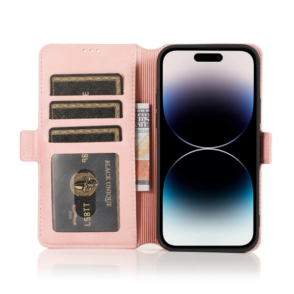 iPhone 15 Plus - Elegant Flip Wallet Skinnfodral Rosa guld