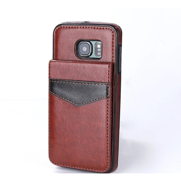 Samsung S6 Edge - LEMAN Läderskal med plånbok/Kortfack Vit