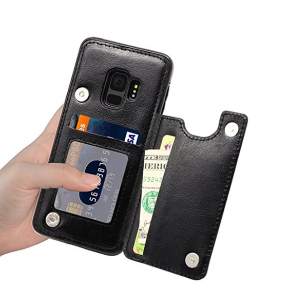 Nahkakotelo lompakko-/korttipaikalla Samsung Galaxy S9:lle Rosa