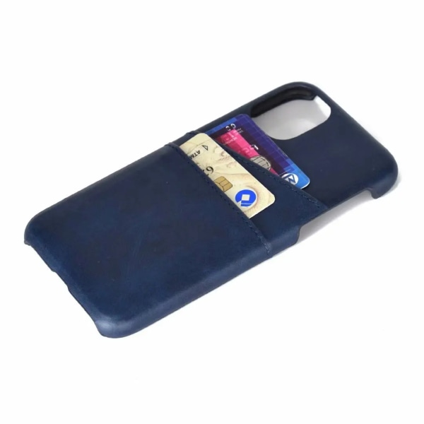 iPhone 15 Pro - Tynt PU-skinndeksel med 2 kortspor Marine blue