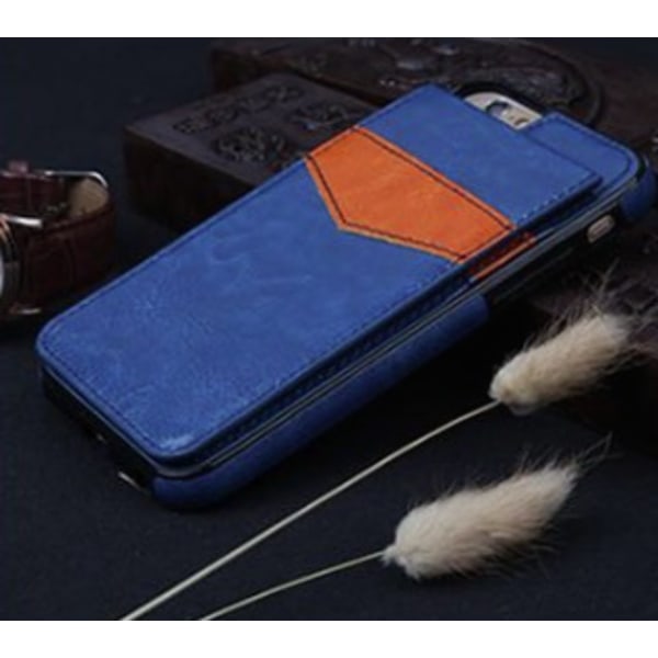 iPhone 6/6S Elegant lærveske med lommebok/kortrom Blå