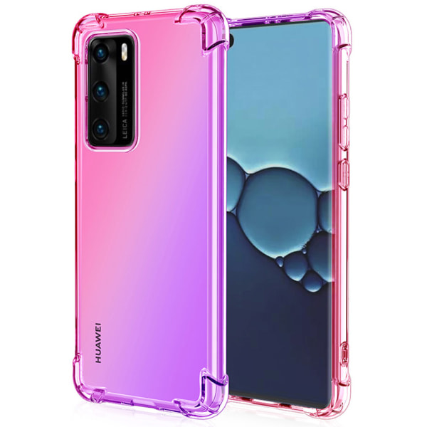 Huawei P40 - Stødabsorberende Floveme Silikone Cover Blå/Rosa