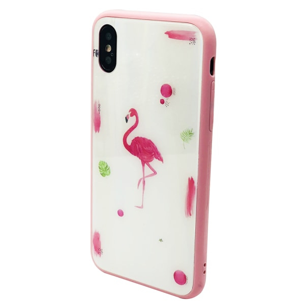 Elegant beskyttelsesdeksel for iPhone X/XS (herdet glass) Flamingo