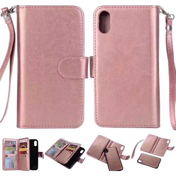 iPhone X/XS 9-Kort Sedelfack Plånboksfodral Rosa
