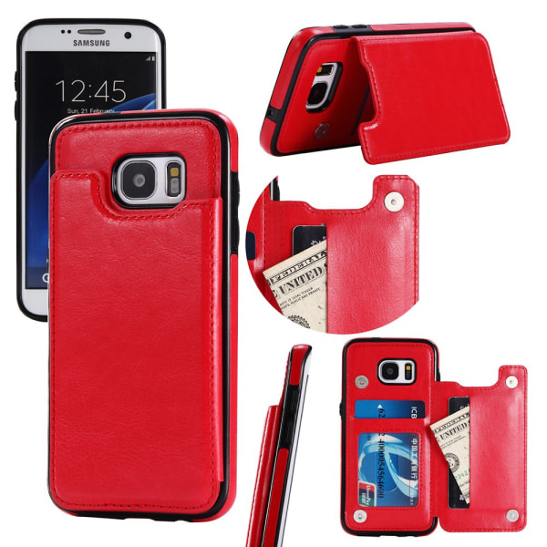 Skinnveske med lommebok/kortspor for Samsung Galaxy S7 Edge Röd