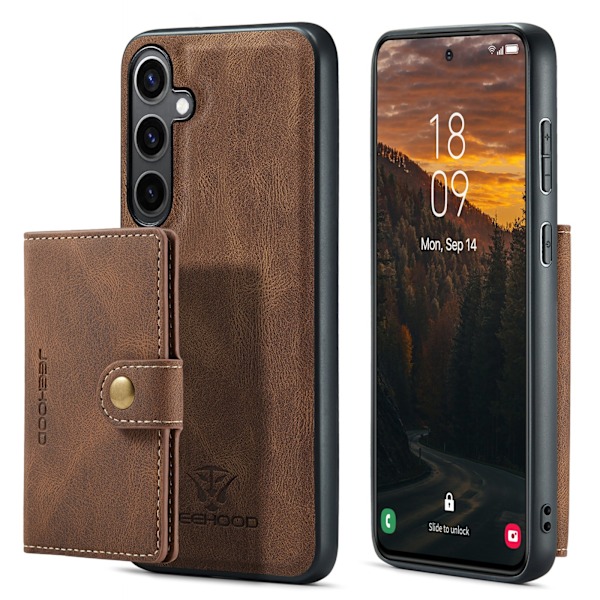 Læderpung med magnetisk kortholder til Galaxy S24 Plus Brun