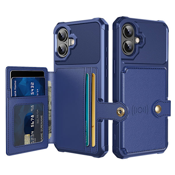 Elegant Plånboksfodral i Lyxigt PU-läder för iPhone 16 Blå
