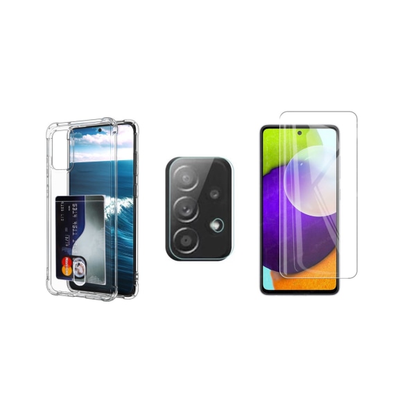 1 sæt Samsung Galaxy A72 cover + skærmbeskytter + kameralinsebeskytter Transparent