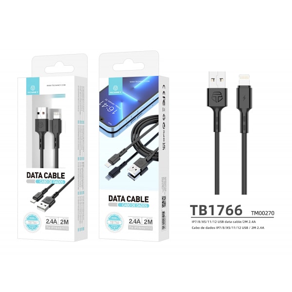 Högkvalitativ Lightning-datakabel - Svart 2M, 2.4A
