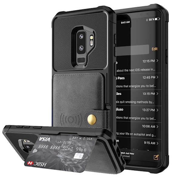 Samsung Galaxy S9+ - Smart Skyddande Skal med Kortfack Grön