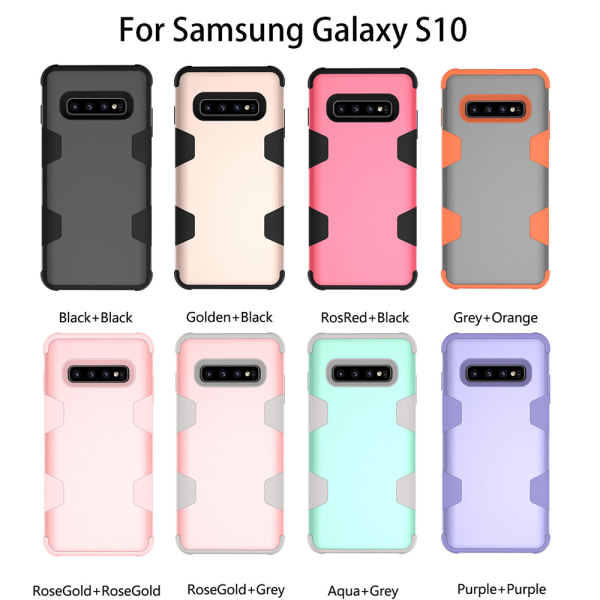 Samsung Galaxy S10 - Praktiskt Skyddande Skal RUGGED ROBOT Roséguld/Grå