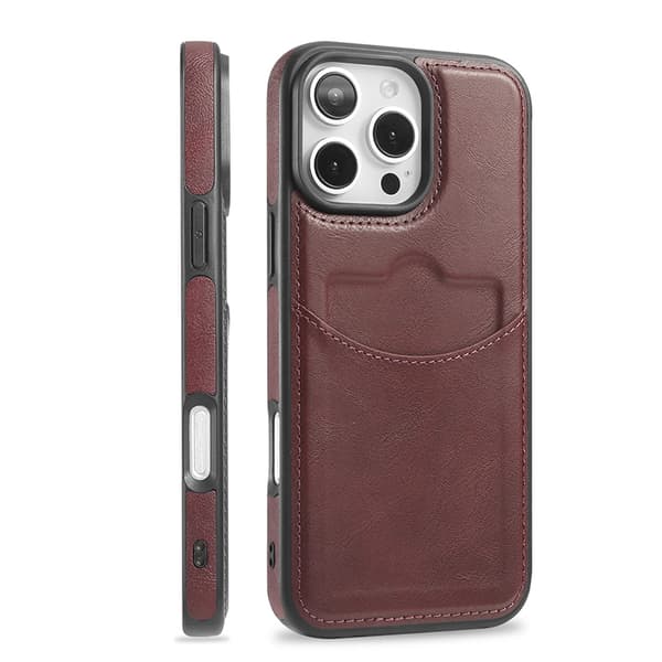 Slimmat Läder Kortfacksskal kompatibel med iPhone 16 pro max Vinröd