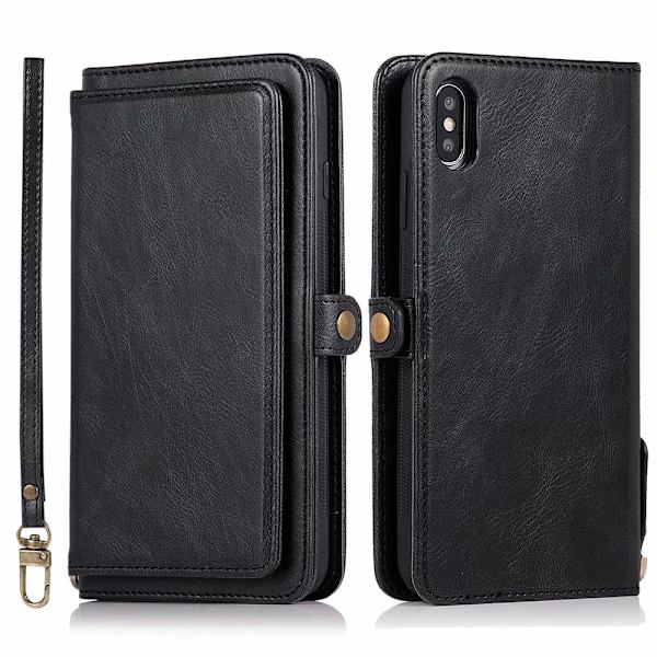 Elegant Dubbelfunktions Plånboksfodral - iPhone X/XS Mörkblå