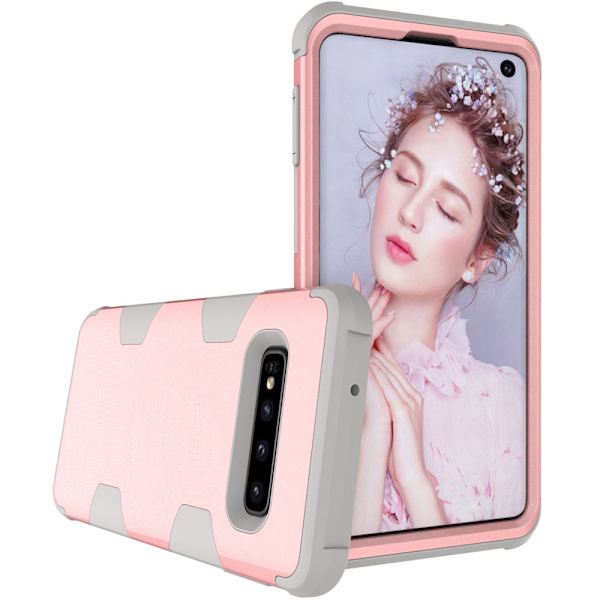 Samsung S10 - Praktiskt och Stilrent Skal "Rugged Robot" Roséguld/Grå