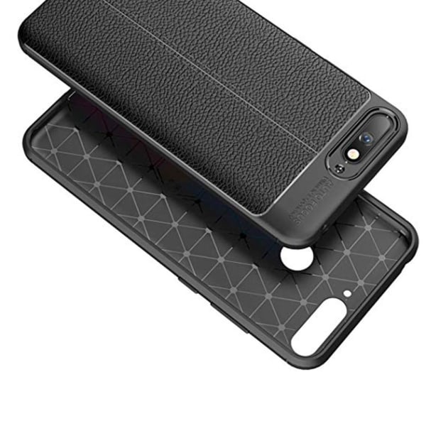 Huawei Y6 2018 - Glatt Litchi Leather Design Cover Svart Svart