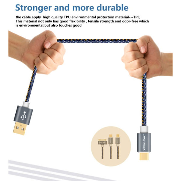 Högkvalité Micro-USB SnabbladdningsKabel 200cm (Voxlink) Blå