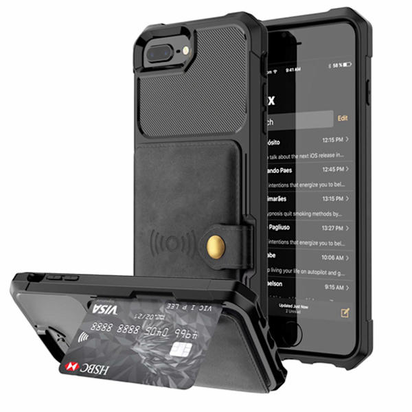iPhone 7 Plus - Praktiskt Skal med Kortfack Röd