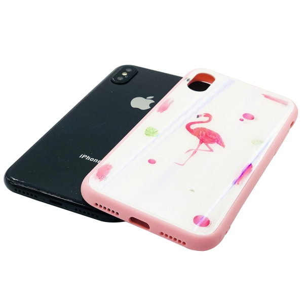 Elegant Skyddskal till iPhone X/XS (Härdat glas) Flamingo