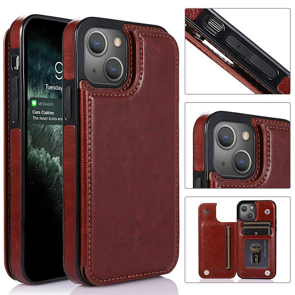 iPhone 13 - Smart & Praktisk Skal med Kortholder Brun