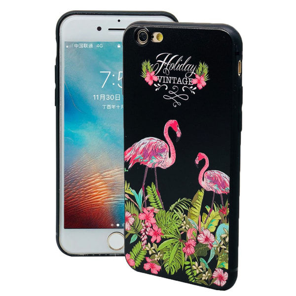 Black Flamingo - Retro silikonikotelo iPhone 6/6S Plus -puhelimelle
