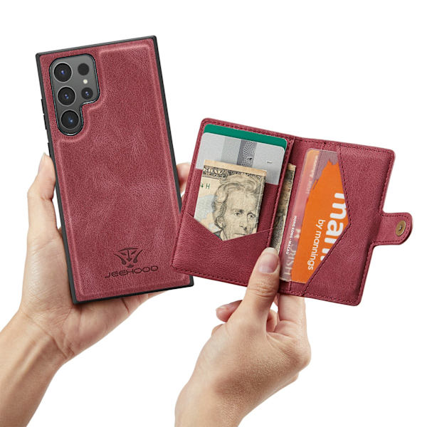 Läderplånbok med magnetiskt hållare för Galaxy S24 Ultra Roséguld