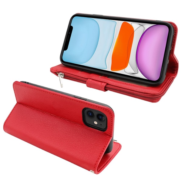 Stilig praktisk lommebokdeksel - iPhone 11 Röd