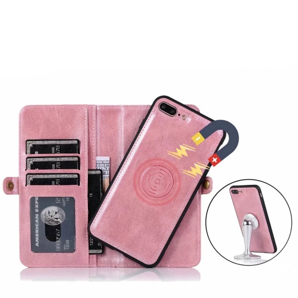 iPhone 7 Plus - Praktisk Smart Wallet-deksel Pink gold