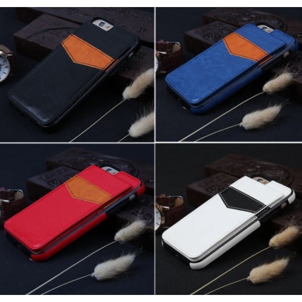iPhone 6/6Splus Stilig lærveske med lommebok/kortrom Röd