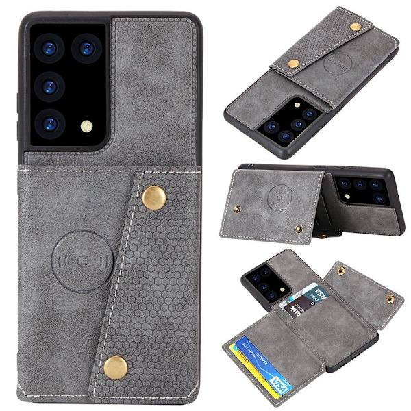 Samsung Galaxy S21 Ultra - Stilsäkert Skyddsskal med Korthållare Grå