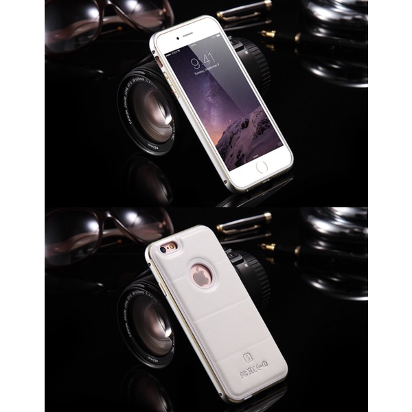 iPhone 6/6S plus - Stilfuldt læderetui Alu stel fra FLOVEME Vit