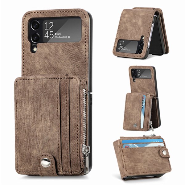 Samsung Galaxy Z Flip 4 - Stilfuldt cover med kortholder Brun