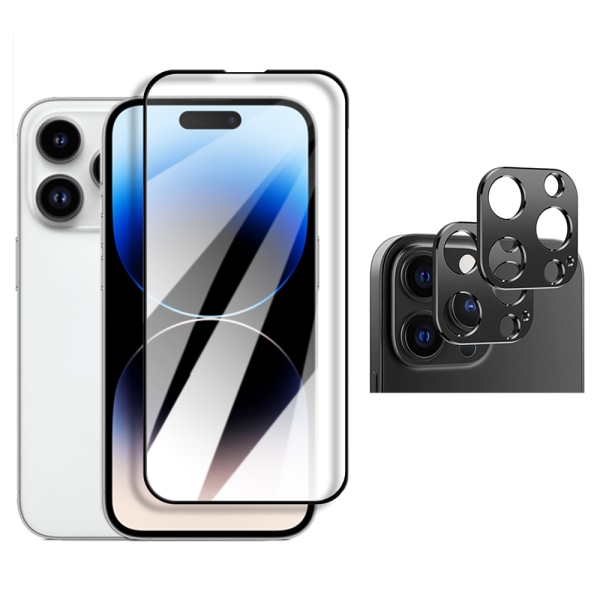 3-PACK iPhone 14 Pro Max skjermbeskytter + kameralinsebeskytter 2.5D HD Transparent