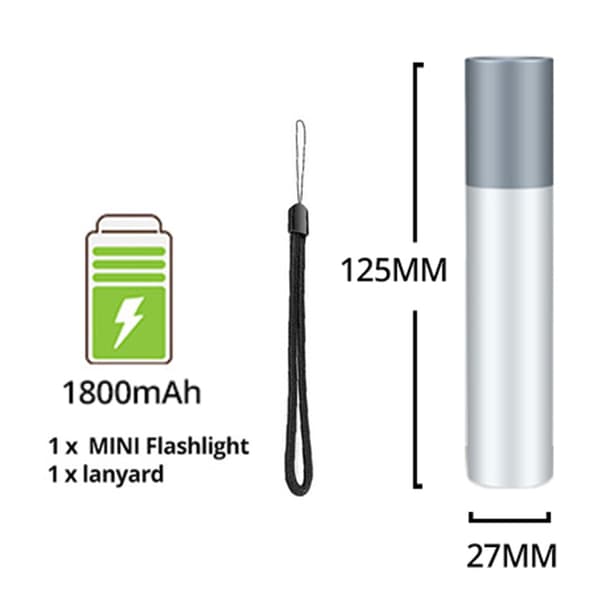 Effektfull Laddningsbar LED Ficklampa Silver Silver