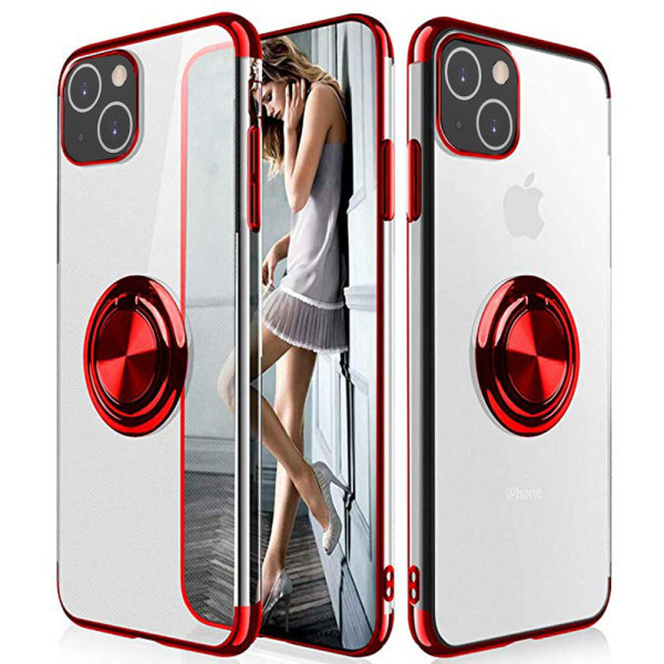 iPhone 13 Mini - Elegant fleksibelt cover med ringholder Röd