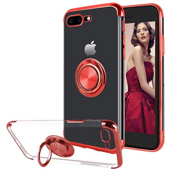 iPhone 7 Plus - Käytännöllinen silikonikotelo FLOVEME sormustelineellä Röd
