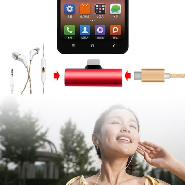 Praktiskt Type-C Audio Adapter AUX 3.5 + Type-C Port Röd