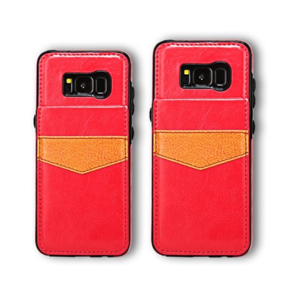 Samsung Galaxy S8+ - LEMANS Läderskal med Plånbok/Kortfack Röd Röd