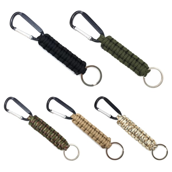 Kestävä Paracord-selviytymisavainrengas (karbiinihaka) Militärgrön