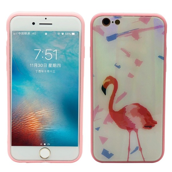 Elegant beskyttelsescover til iPhone 6/6S (Hærdet glas) Flamingo