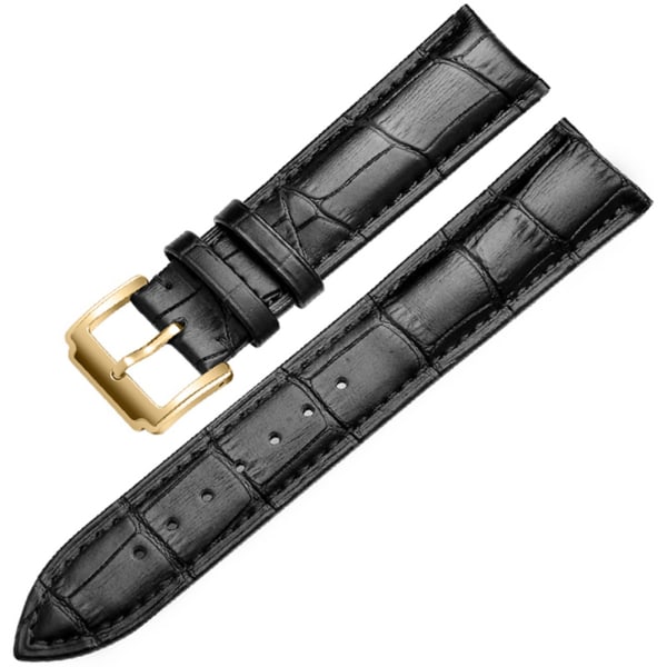 Stilrent Klockarmband i Läder (Krokodilmönstrat) Svart/Guld 20MM
