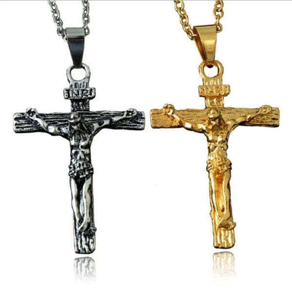 Ainutlaatuinen Jesus Cross laadukas kaulakoru Guld