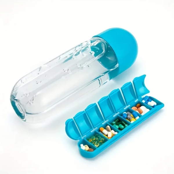 2-i-1 600ml Vattenflaska med 7-facks Medicinbox Rosa