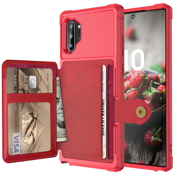 Samsung Galaxy Note10+ - Käytännöllinen suojakuori korttilokerolla Röd