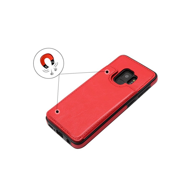 Lædercover med Pung/Kortlommer til Samsung Galaxy S9 Röd